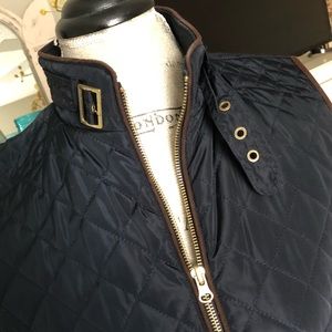 Navy lightly Quilted Vest w/Brown Suede Trim